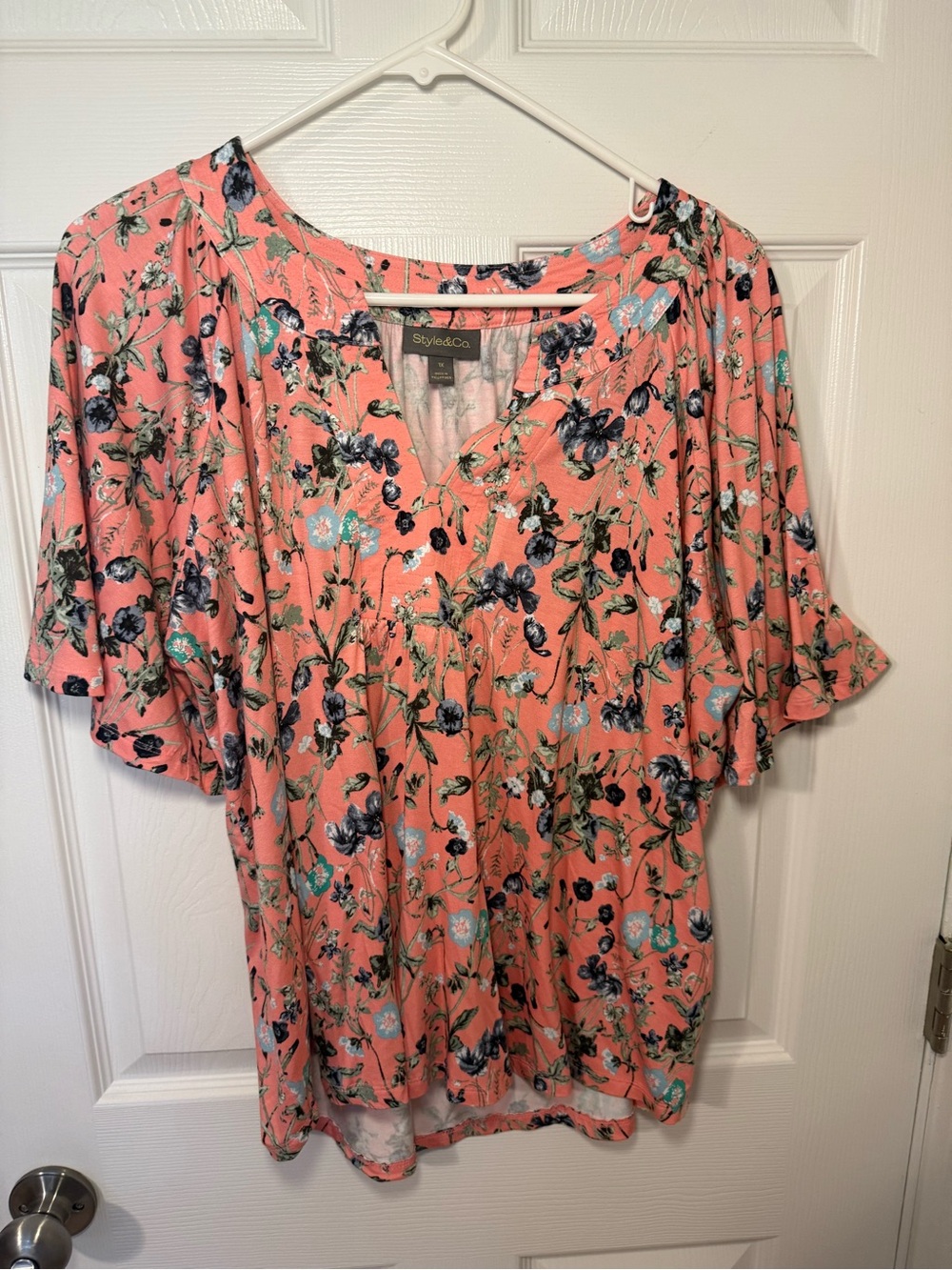 Style & Co. Coral Floral V-Neck Blouse with Flutter Sleeves